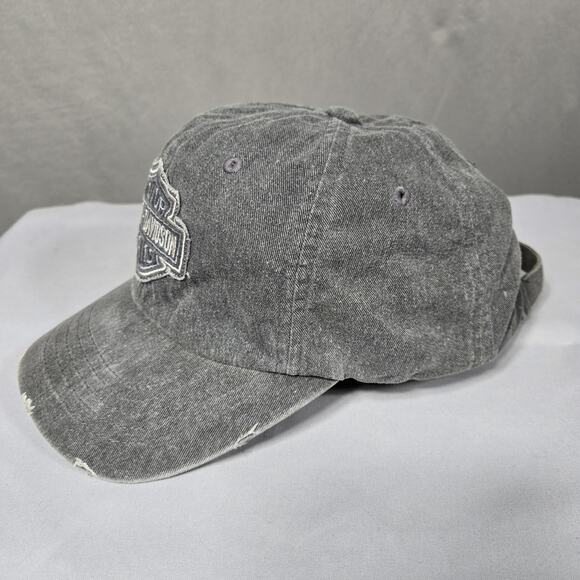 Harley Davidson Hat Gray Strapback Cap Motorcycle Embroidered Distressed Biker - Picture 3 of 8